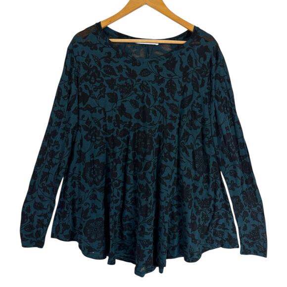 Peruvian Connection Teal & Black Burnout Legenlook Sheer Flowing Tunic Top M/L - Picture 10 of 10